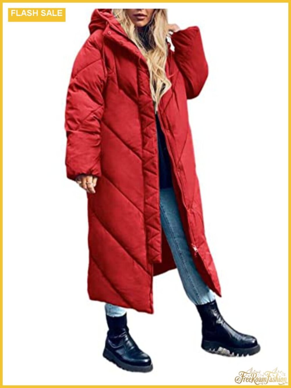 Womens Long Puffer Coat Hooded Zip Up Winter Parka Jacket